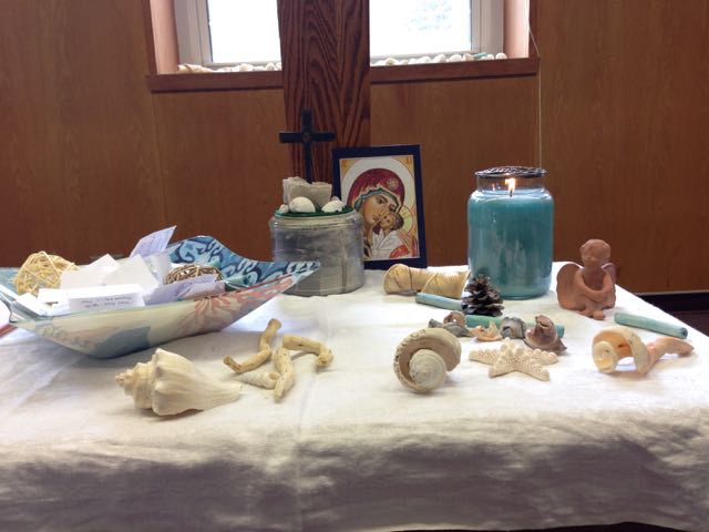 Our seashell-themed prayer space. Broken is beautiful.