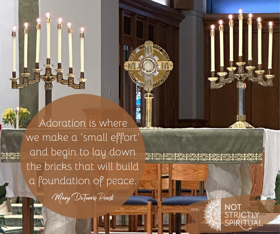 Adoration is where we make a “small effort” and begin to lay down the bricks that will build a foundation of peac Adoration graphic